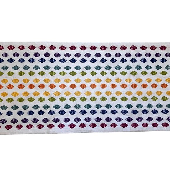 Crate & Barrel Solstice Table Runner Spring Easter Rainbow Embroidered 90x14 - Picture 3 of 15